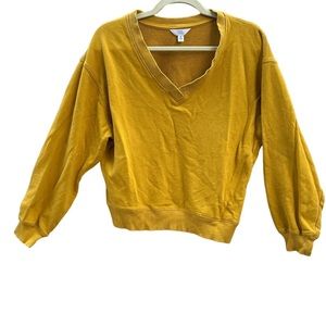Time And Tru Womens Size Small Long Sleeve Sweatshirt Yellow V Neck Cropped